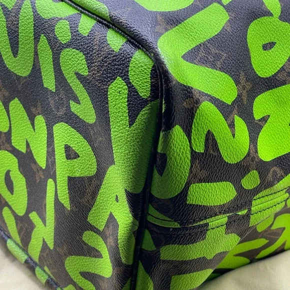 Louis Vuitton x Stephen Sprouse Graffiti Neverfull Gm Neon Green Tote Bag Rare - Picture 4 of 16